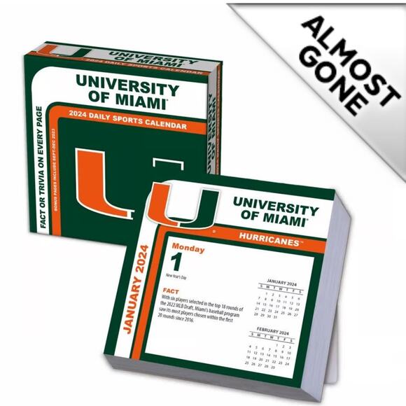 University of Miami Hurricanes 2024 Desk Calendar great gifts UM 305 well made - Picture 1 of 9